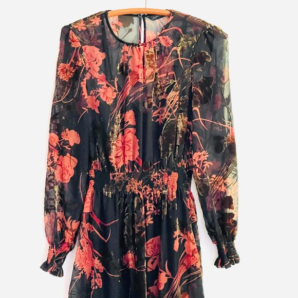 Zara Woman Burnt Velvet Sheer Midi Dress - M - Picture 2 of 6